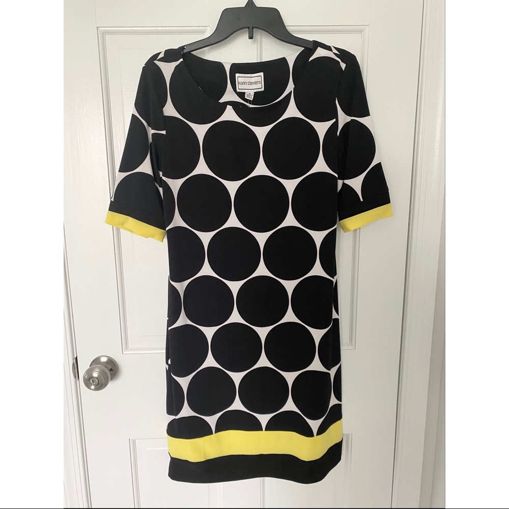 NWT Karen Stevens Black & Yellow Polka Dot Dress